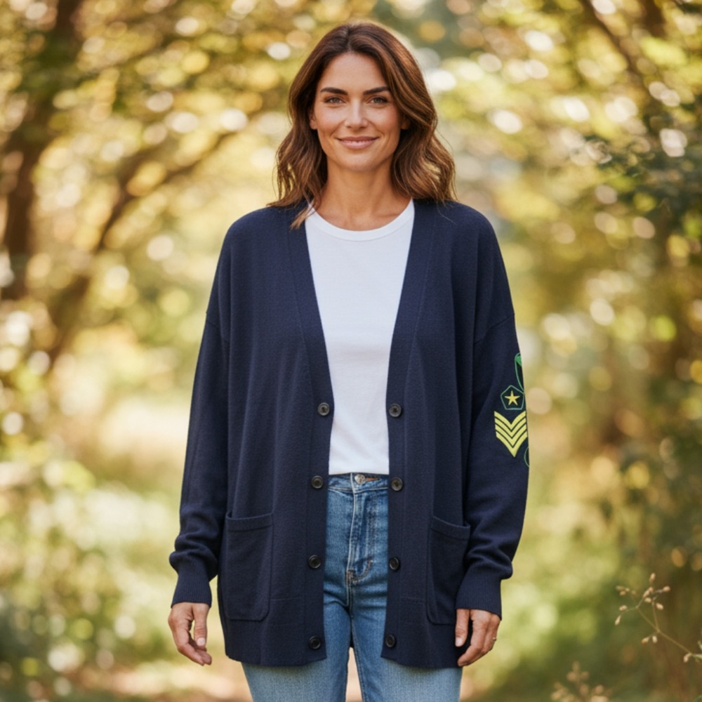 Equipment Navy Blue Marino Wool Cashmere Grandpa Cardigan Size L